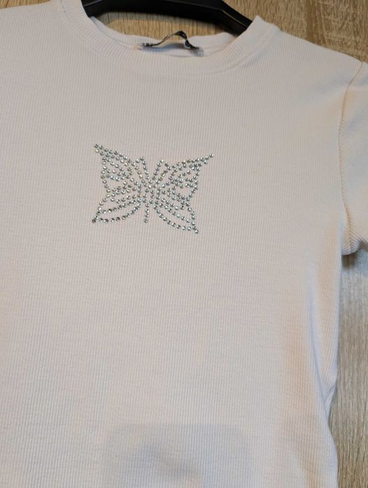 Bluzka krótki rękaw koszulka biała motyl XXS