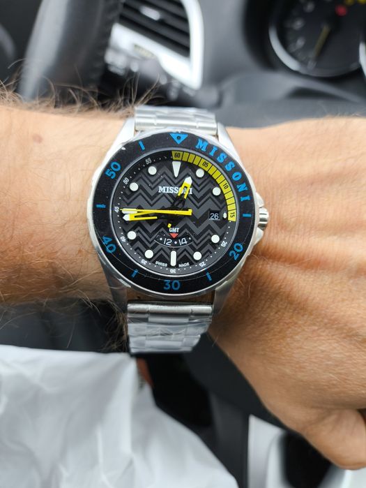 Zegarek Męski Missoni GMT Swiss Made NOWY Szafir Box Okazja