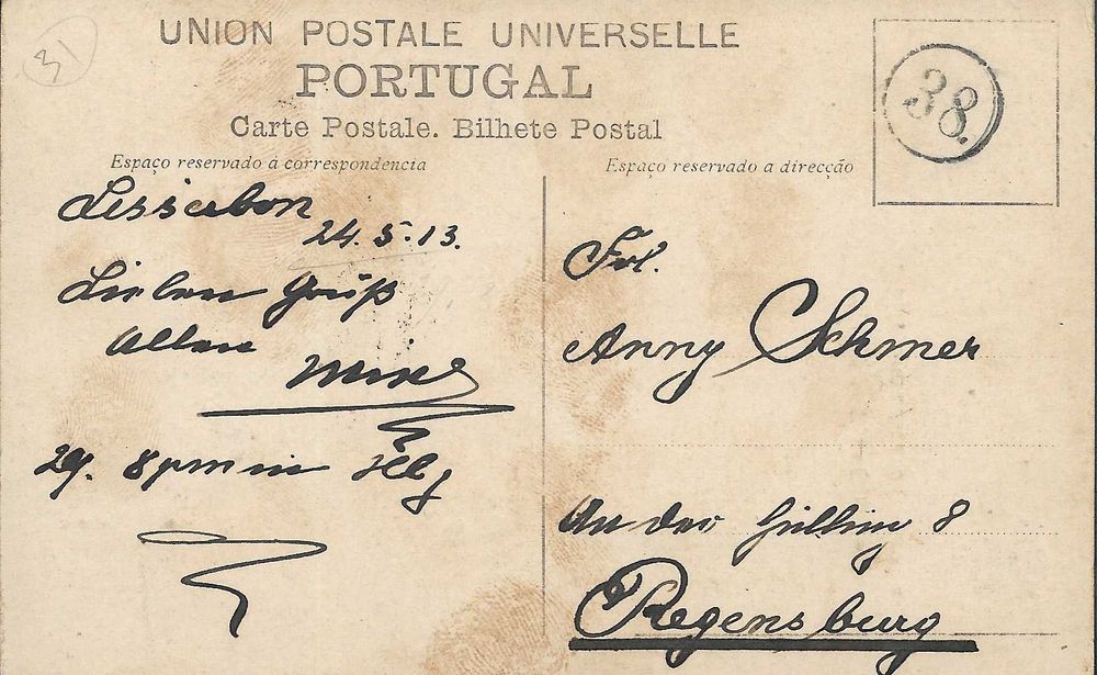 Postal ilustrado antigo 1913 - SINTRA MONSERRATE - censura militar  1ª GRANDE GUERRA - selos ceres