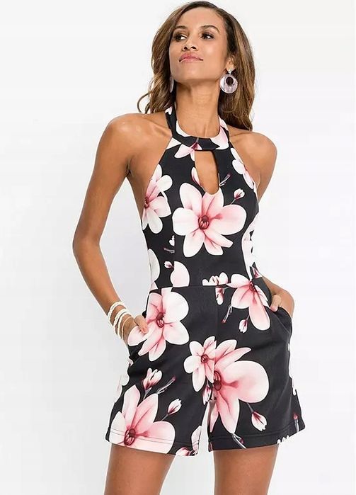 B.P.C króki kombinezon w kwiaty elegancki odkryte plecy ^44/46