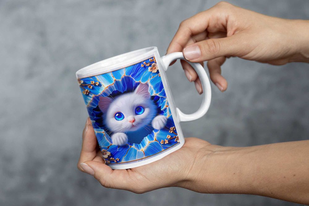 Kubek Kot Z Kotem Dla Kociary Piękny Kolorowy Kubek 330ml Prezent