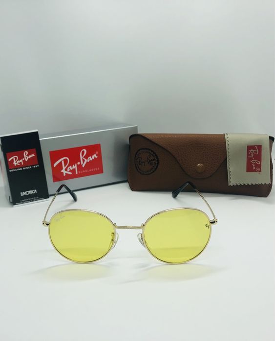 Очки для водителей антифары желтые Ray Ban Round Metal 3448 Gold|Lemon