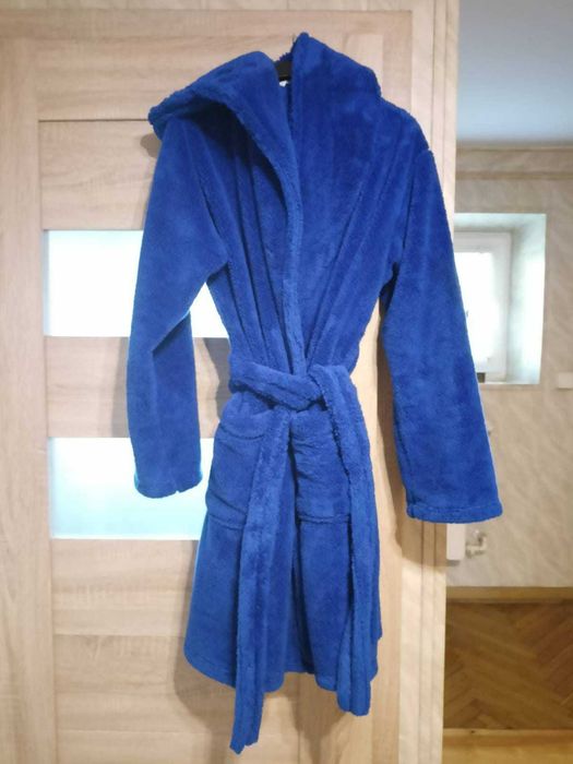 ciepły szafirowy kobaltowy szlafrok damski De Lafense L nowy bez metki