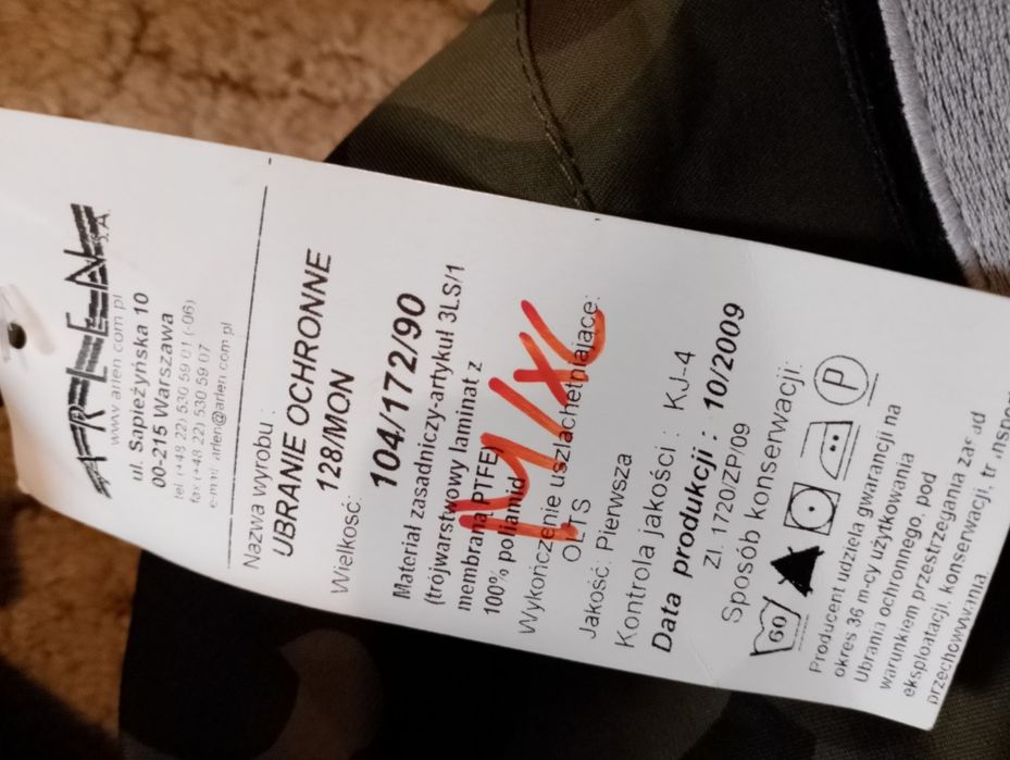 Goratex wojskowy wzór 128/mon