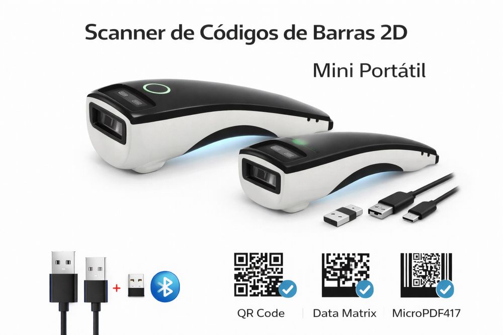 Scanner de Códigos de Barras 2D Bluetooth / Wireless / USB