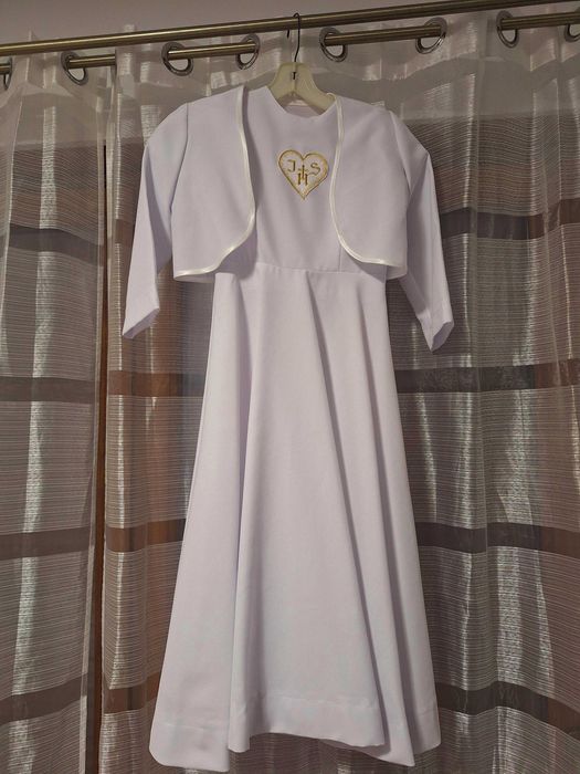 Szata komunijna dla dziewczynki – wzrost ok. 120 cm + dodatki