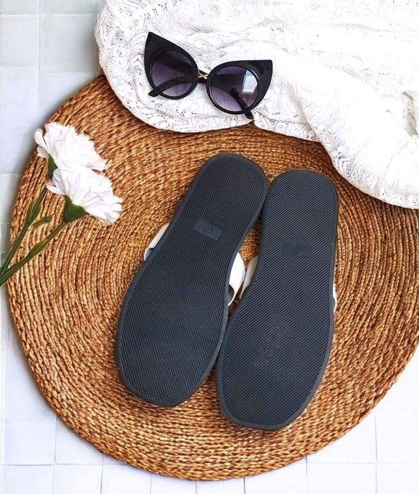 Białe Kremowe Japonki Klapki Mono Boho Retro Modne Letnie Lato 39