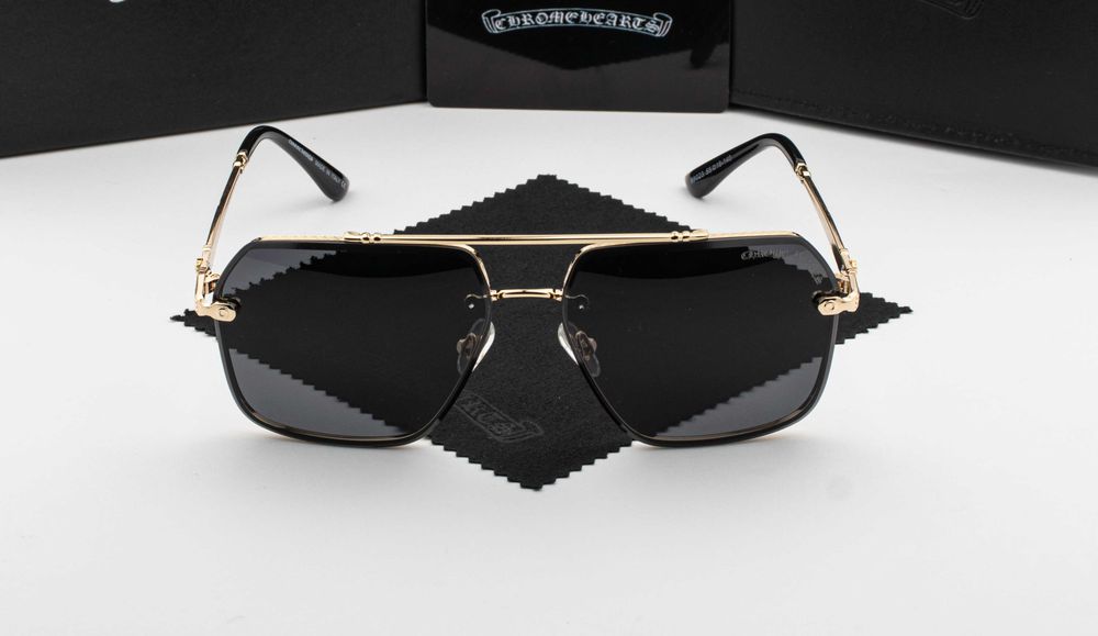 Чоловічі сонцезахисні окуляри Chrome Hearts | UV400 | квадратна лінза | футляр в комплекті | металева оправа