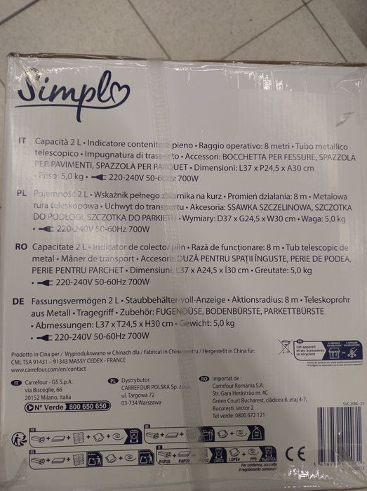 Odkurzacz workowy Simply nowy