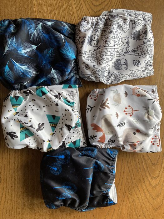 Pieluszki kieszonki wielorazowe z wkladami zielonymi kokosi zestaw OS