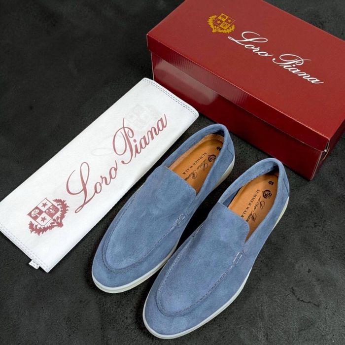Лофери Loro Piana блакитні чоловічі лофери лоро піана блакитні