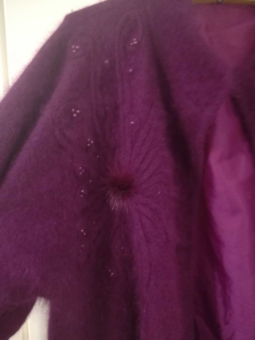 Piękny płaszcz sweter ALPAKA z wełny angory r. 44