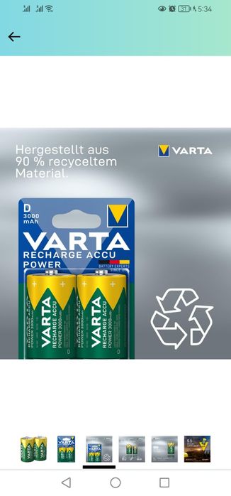 2 Bateria recarregável Varta D 3000mAh