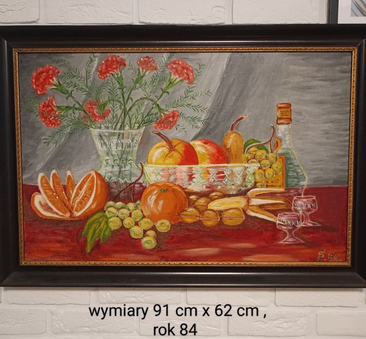 Obraz antyk Martwa Natura owoce  1984 r . Maria  Kowalczyk