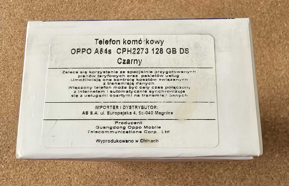 Pudełko do OPPO A54s 4GB / 128GB Oryginalne