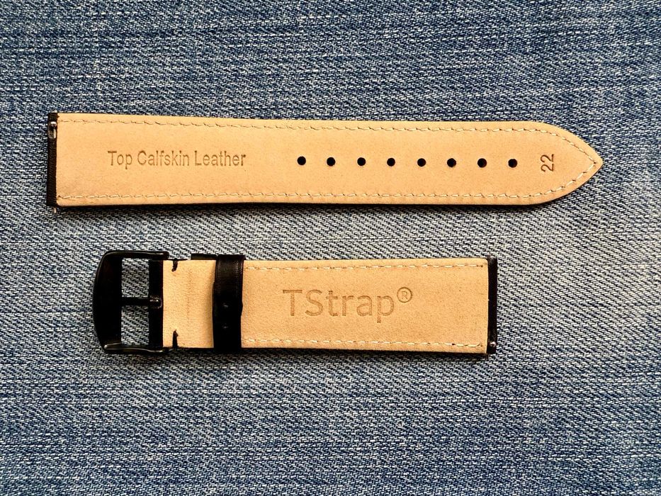 Черный кожаный ремешок 22 мм.