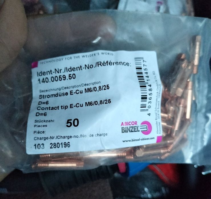 Наконечник токосъёмный E-Cu -M6 D 0,8/6,0/25 140.0059 ABICOR BINZEL