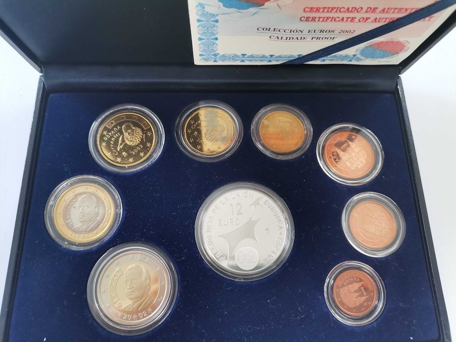 Set Conjunto Euro - Espanha 2003 Proof - 1ct até 2 euro + prata