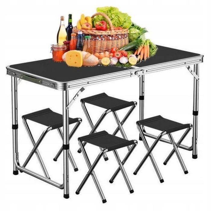 STOLIK STÓŁ TURYSTYCZNY Kempingowy Składny Zestaw z 4 Krzesłami Biwak