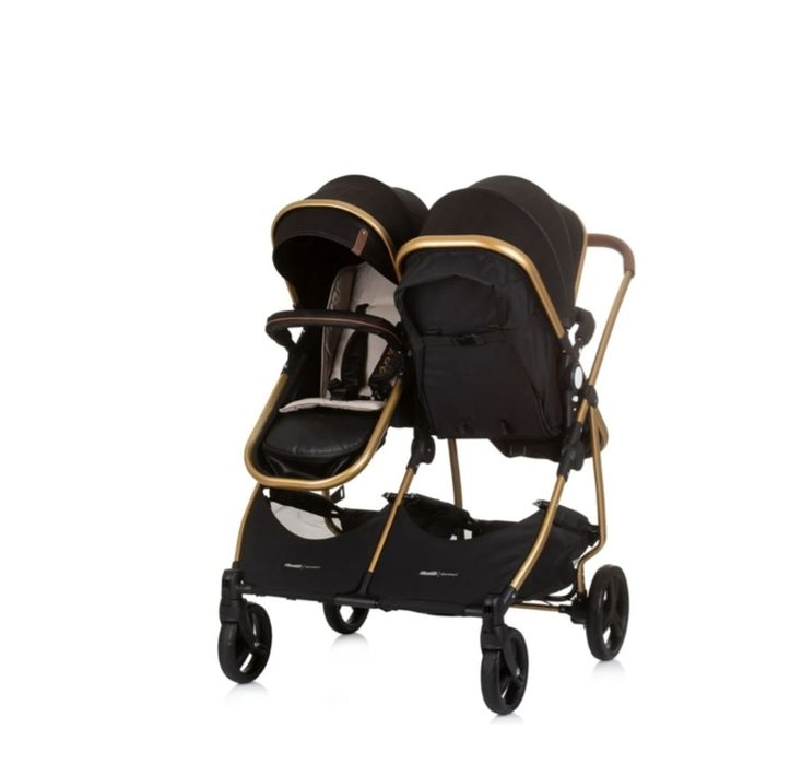 Carrinho de Bebê Gêmeo Smart Duo com 2 Grupo 0+ Obsidian Gold CHIPOLINO