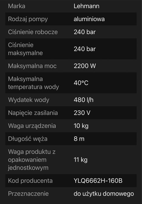 Myjka ciśnieniowa Lehmann 240 bar 2200 W