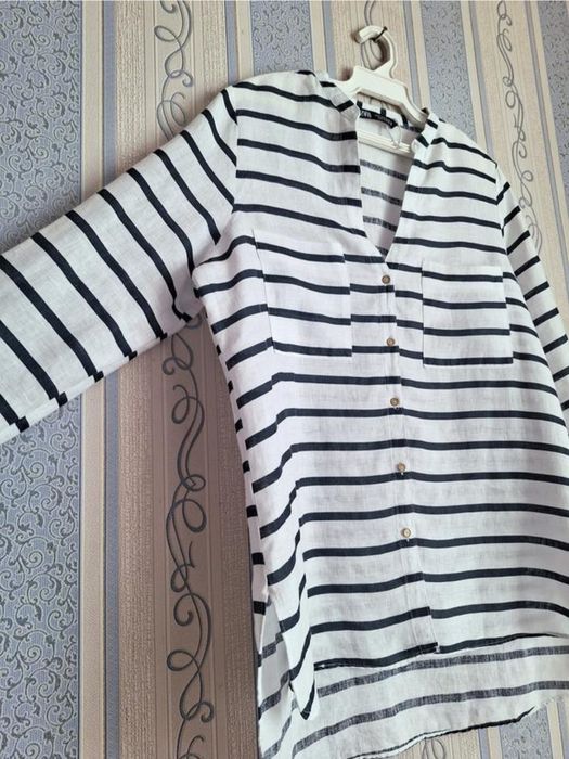 Льняная рубашка в полоску ZARA