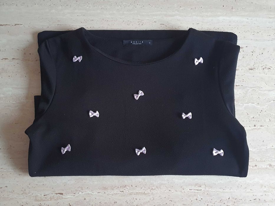 Czarna bluzka z rękawem 3/4 i kokardkami M Mohito