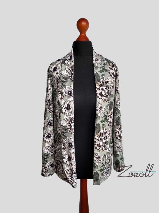 Kardigan damski z dresówki w kwiaty na miętowym tle rozmiar S