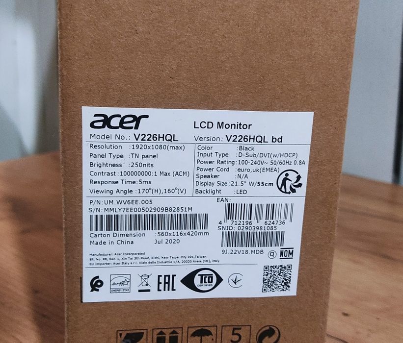 Монитор ACER 22 дюйма новый