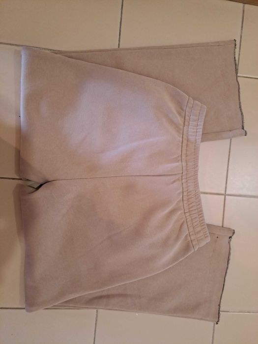 Calças Wide Leg Moletom Bege C/ Cordão Tam L/XL