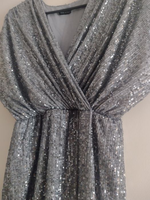 Brokatowa srebrna sukienka xl
