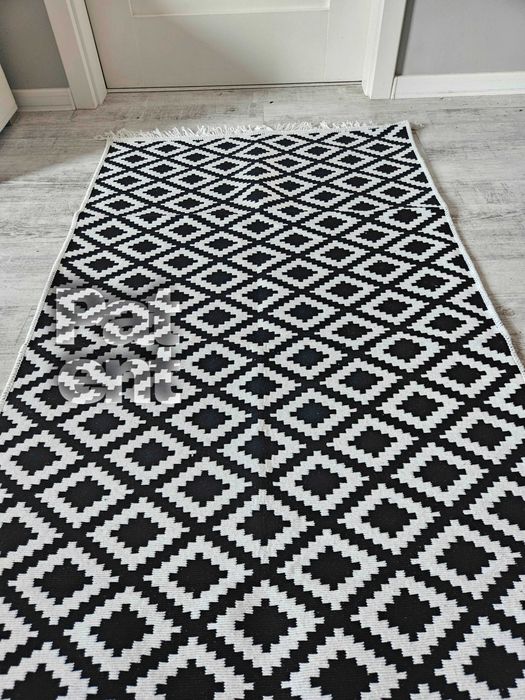 Dywan chodnik 80x150 boho etno wzór romby z frędzlami do salonu
