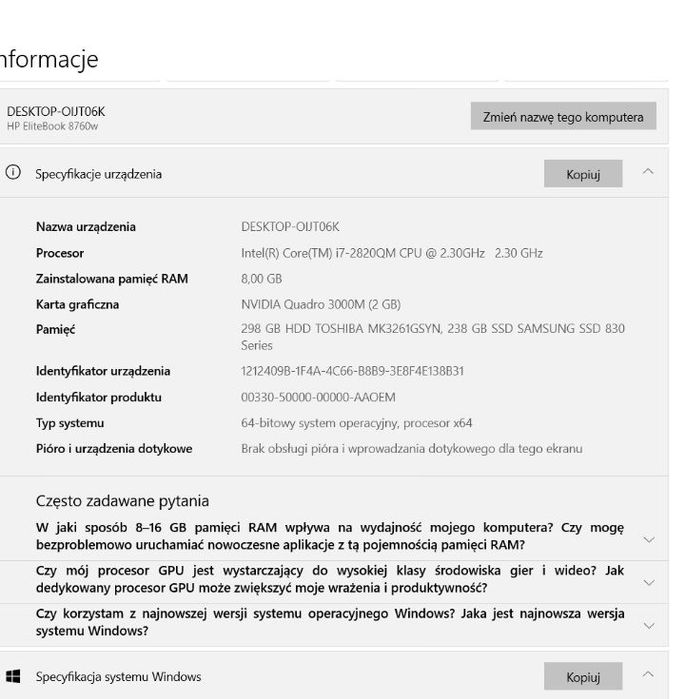 Laptop HP elitebook 8760w