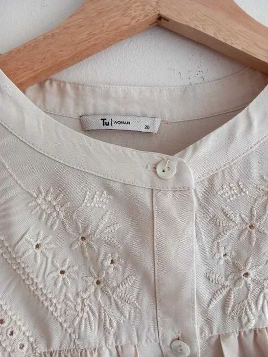 TU elegancka beżowa bluzka koszula na guziczki boho hafty 4XL
