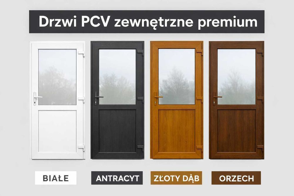 Drzwi zewnętrzne sklepowe 110x210 złoty dąb pvc RÓŻNE ROZMIARY OD RĘKI