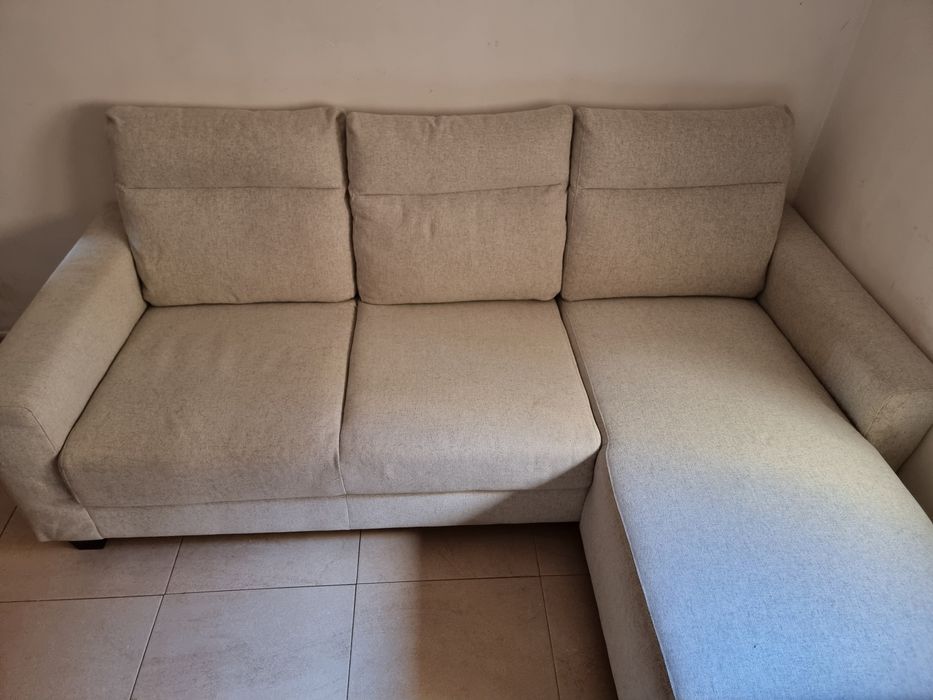 Sofá 3 lugares com chaise longue, bege
