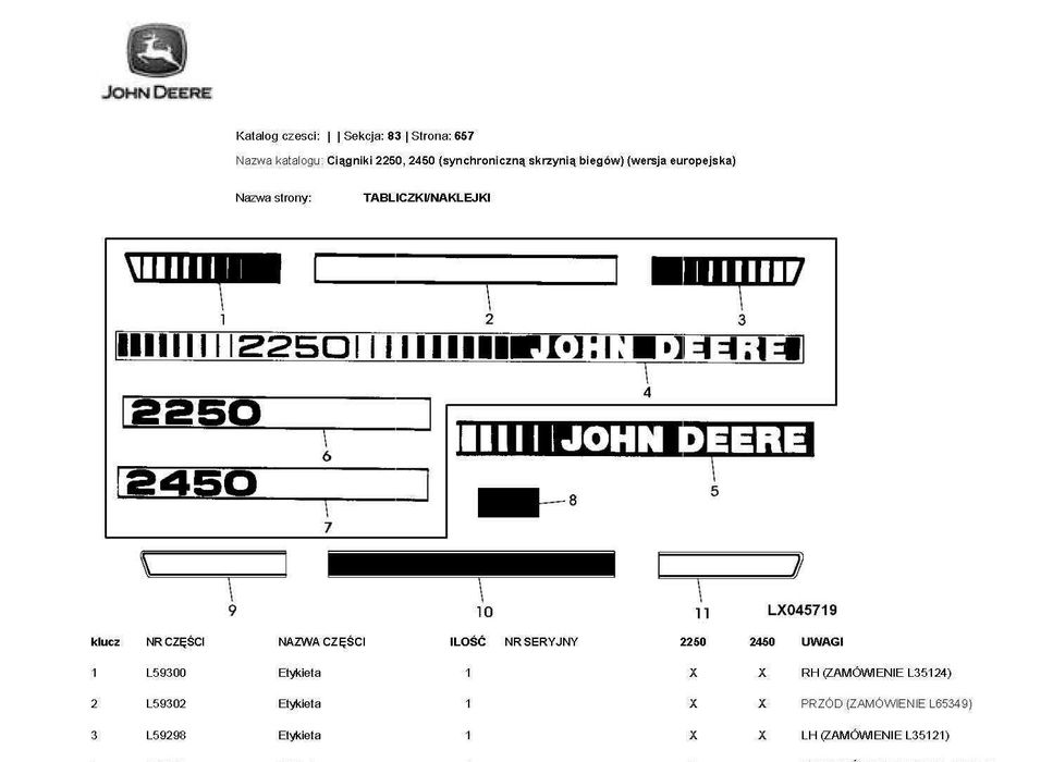Katalog części John Deere JD 2250 JD 2450 j polski [e] [inne]