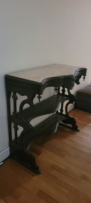 Consola de madeira e mármore