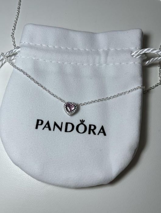 Жіноче срібне намисто ланцюжок з кулоном біле рожеве чер серце pandora