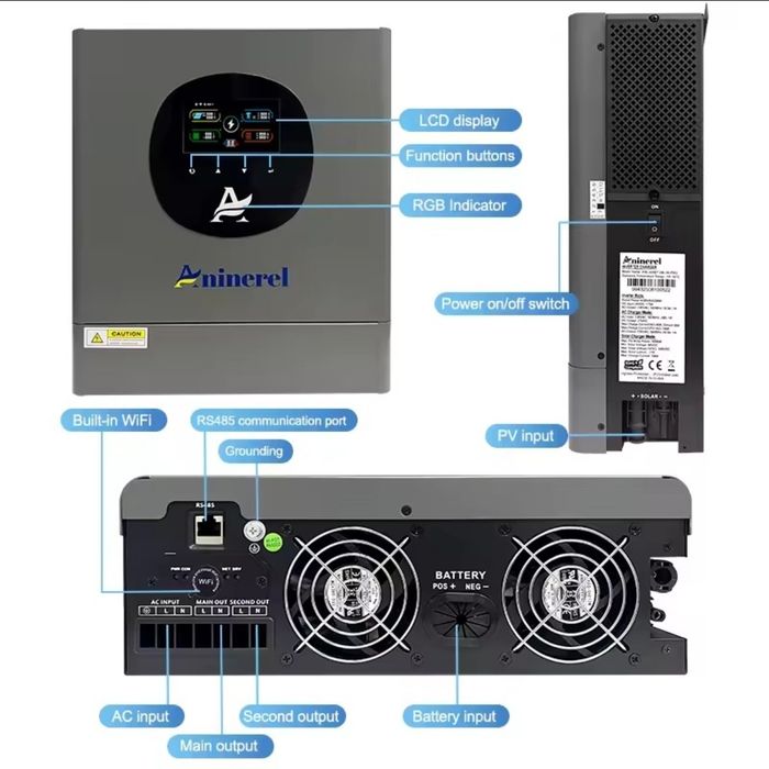 Наявність Гібридний інвертор Aninerel 24V 4.2KW PRO WiFi Новинка Тихий