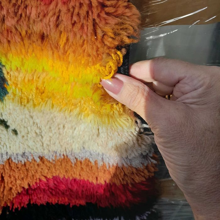 Unikatowy dywan /obraz na ścianę. Przetykana włóczka, vintage