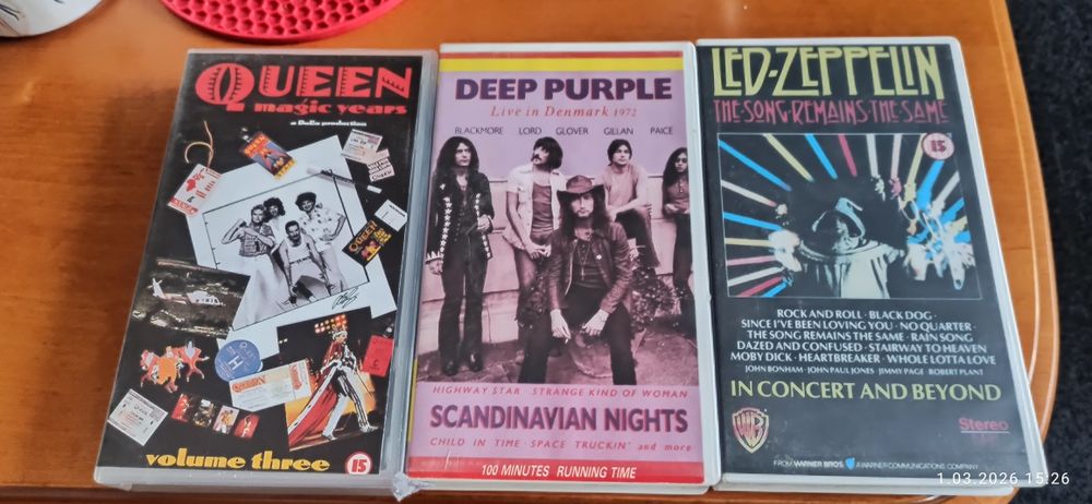 3 kasety VHS Queen Led Zeppelin Deep Purple