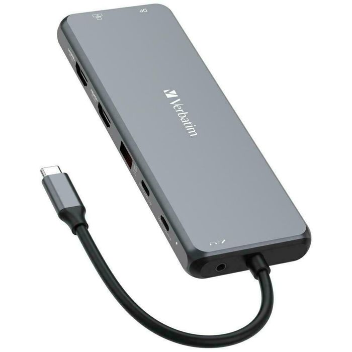 Verbatim Adapter Hub USB-C - 2xHDMI/DP/ Eternet/6xUSB-A/Jack 3.5mm/2xUSB-C aluminiowy/aluminum 32153