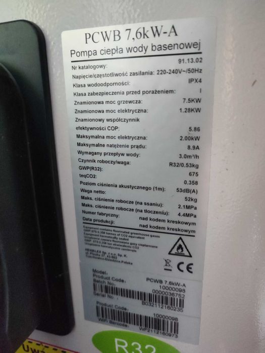 Pompa ciepła do basenu HEWALEX 7.6 kW