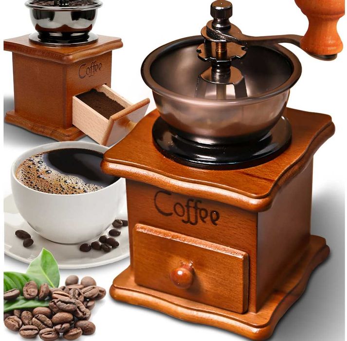 MŁYNEK DO MIELENIA KAWY pieprzu drewniany ręczny tradycyjny retro