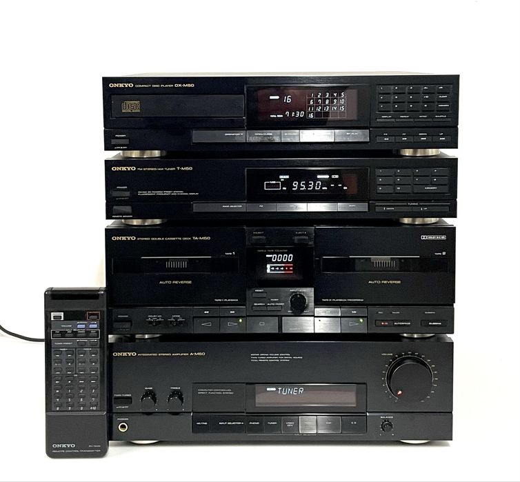 ONKYO M-50 Midi Wieża 4 Segmentowa z Oryginalnym Pilotem, Onkyo DX-M50 CD Player, Onkyo T-M50 Tuner, Onkyo TA-M50 Magnetofon, Onkyo A-M50 Wzmacniacz