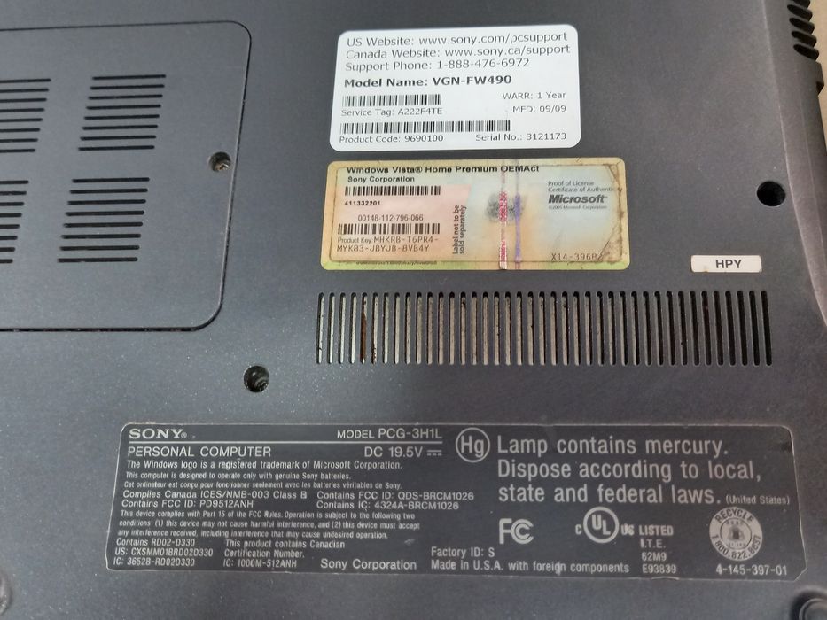 Ноутбук Sony Valo "model VGN-FW490"