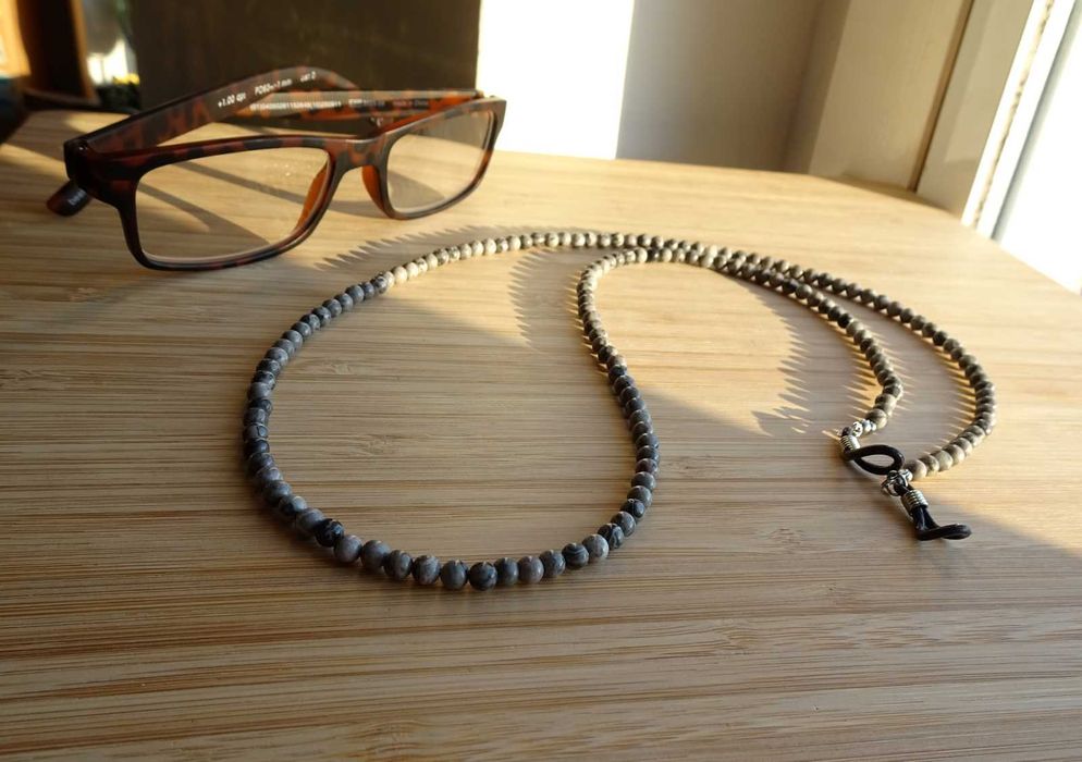 Łańcuszek do okularów kamienie naturalne Jaspis szary