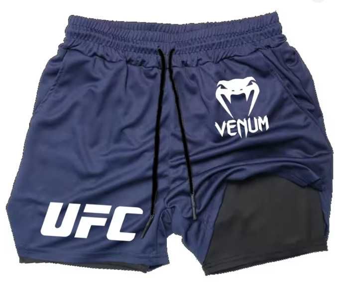 Calções UFC x Venum. Preto/Azul Escuro/ Cinzento