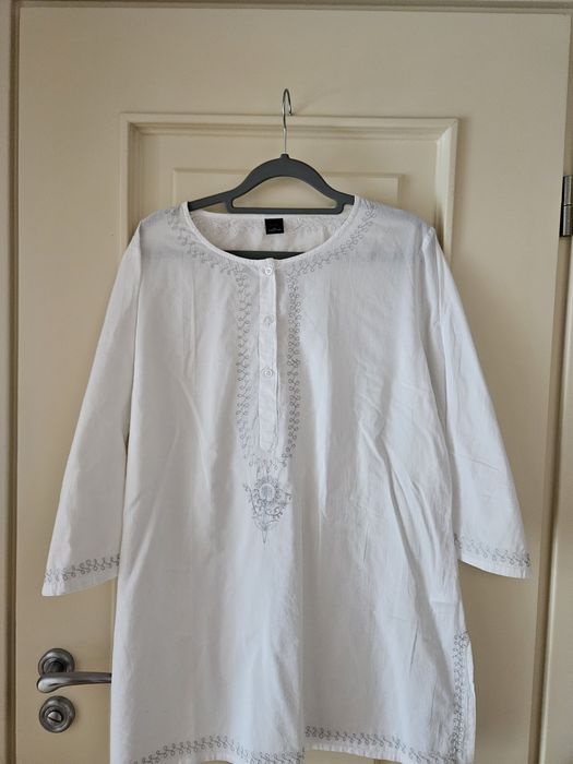 Peppercorn Zalando urocza tunika/bluzka white, srebrny haft r L/40